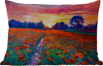 Produktbild von MuchoWow® Outdoor Kissen - Malerei - Natur - Blumen - Ölfarbe - 50x30 cm - Wetterfest - Lounge Kissen - Sofa kissen - Wohnzimmer Dekoration
