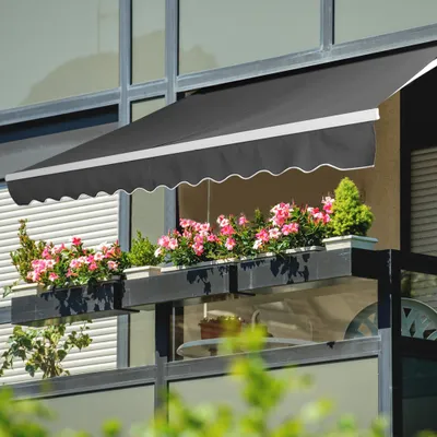 Produktbild von XMTECH Manuelle Gelenkarmmarkise 360x300cm Markise mit kurbel Sonnenmarkise Balkonmarkise Terrassenmarkise Klemmmarkise, Dunkelgrau