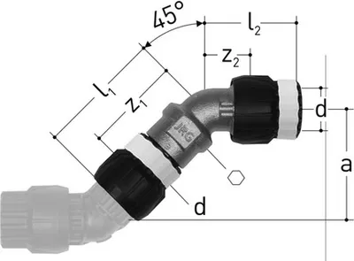 Produktbild von Sanipex MT Winkel 45 Grad mit loser Mutter d 26 mm 4676.262