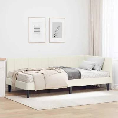 Productafbeelding van Maison Exclusive - Hoekbedframe met matras, 2 stuks, crème, 90 x 200 cm, fluweel