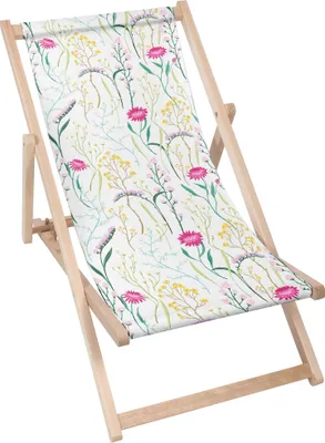 Produktbild von Dreamroots Liegestuhl klappbar Holz, Buchenholz bis zu 130 kg, Sonnenliege klappbar mit 3-stufiger Neigungsregulierung der Rückenlehne, Dried Flowers