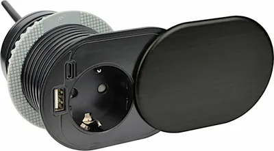 Produktbild von DesignLight Möbel-Einbausteckdose SLIDEBOX schwarz mit USB A und USB C / Tischsteckdose