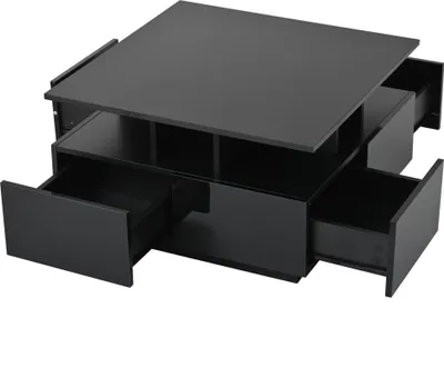 Produktbild von Merax LED-Couchtisch 70x70x40cm mit App-Licht, quadratischer Sofatisch mit 4 Schubladen, 3 Ebenen und USB-Strom, Wohnzimmertisch mit Stauraum, Hochglanz Schwarz