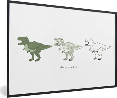 Produktbild von MuchoWow® Gerahmtes Poster Dinosaurier - Kinderzimmer - Tyrannosaurus - Jungen - Mädchen - Kinder 90x60 cm - Poster mit Schwarzem Bilderrahmen Wandposter Rahmen Foto Bilder - Fotorahmen - Foto-Plakat
