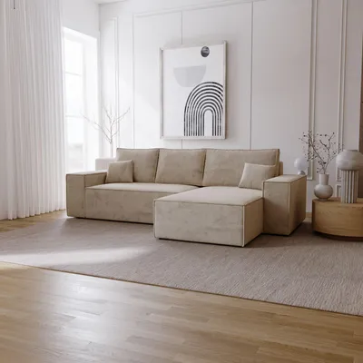 Produktbild von Ecksofa mit Schlaffunktion Bergamo L - Sofa 275 cm mit Bettkasten - Rechts, Ecksofa L-Form, Schlafsofa Beige (Amor Velvet 4304)