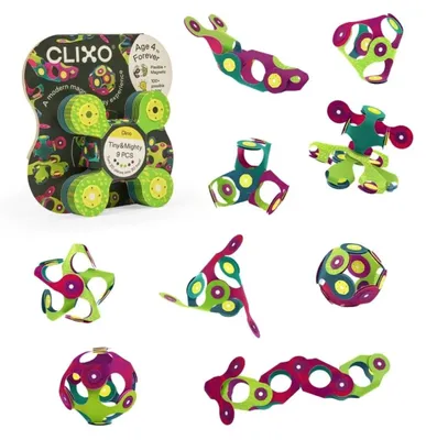 Produktbild von Clixo Dino – Flexible Magnetbausteine 9 Teile (Neodym-Magnete, biegbares Material, wasserfest) – ab 4 Jahren, CE & EN-71