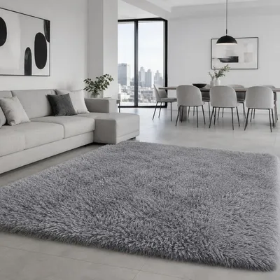 Produktbild von Hochflor Teppich Shaggy Fellteppich - Grau - 140 x 200 cm - Kunstfell - Für Wohnzimmer und Schlafzimmer