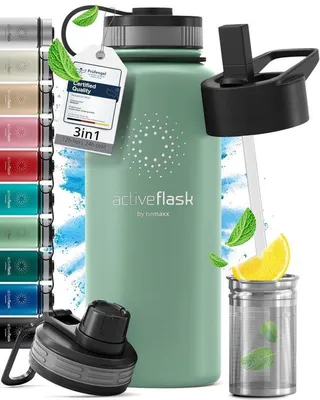 Productafbeelding van RVS Thermosfles met 3 Drinkdoppen 1 Liter