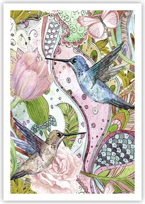 Produktbild von Poster - Poster ohne Rahmen - Vogel Schmetterling Blume - 70x100 cm - Wand Bild - Wanddeko - Wandbilder - Kunstposter - Wandposter - Bilder - Kunstdruck - Wanddekoration - Wandbild - P2XPA70x100-4065