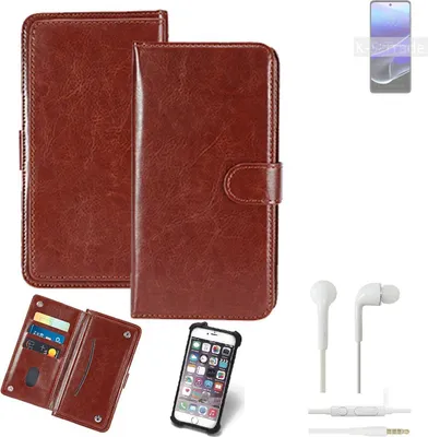 Produktbild von K-S-Trade 360° Hülle kompatibel mit Motorola Moto G Stylus 5G (2022) inkl. Headphones braun Kunstleder Case BookCase WalletCase Kunstlederederhülle