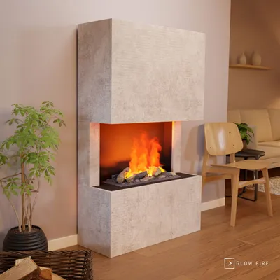 Produktbild von GLOW FIRE Elektrokamin 'Tucholsky 3-sided ' | Wasserdampf Kamin mit OMC 600 inkl. Holz in weiß | HxBxT: 150x91x35 cm