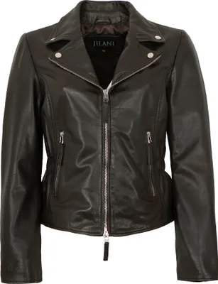 Produktbild von Jilani - Damen Lederjacke Bikerjacke Lammnappa dunkelbraun : 44