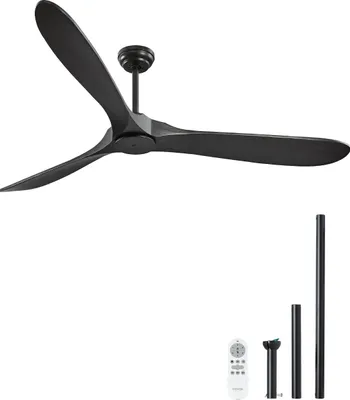 Obrázek produktu pro 180cm stropní ventilátor dřevěné lopatky bez osvětlení dálkové ovládání černý