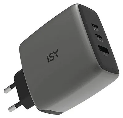 Produktbild von ISY GaN Ladegerät IAC-7100 100W 2x USB-C 1x USB-A Grau