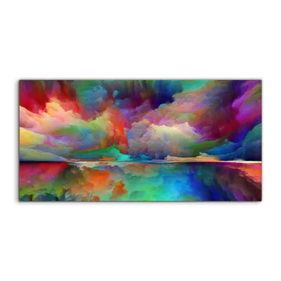 Imagen del producto de Panel decorativo para cocina, 120x60 cm, impresión sobre vidrio. Decoración mural, protección de paredes. Panel decorativo con motivos surrealistas y abstractos, representando un paisaje