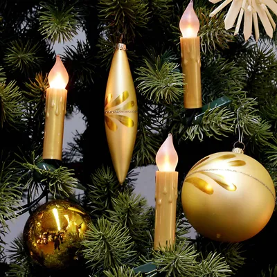 Produktbild von Lichterkette Weihnachtsbaum LED Filament mit Flammeneffekt innen 20 teilig, Germany, Riffelkerzen, mit Wachstropfen, brillantgold 815139