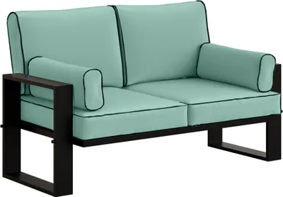 Produktbild von BETTSO 2-Sitzer Gartensofa türkis – Loungesofa für Garten & Terrasse, wetterfest, Metallrahmen schwarz, bequeme Polsterung