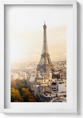 Produktbild von Blick auf den Eiffelturm– Wandbild mit Rahmen – Gerahmtes Bild  – Wanddekoration – 40x60 cm – Weiß