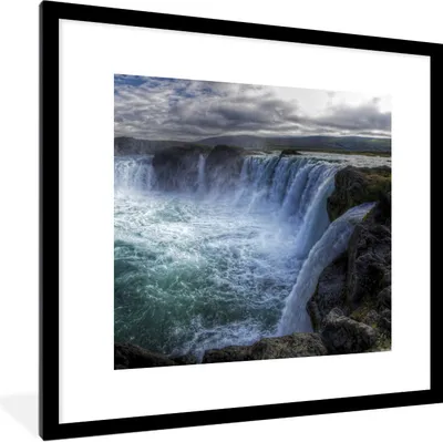 Produktbild von MuchoWow® Gerahmtes Poster Island - Wasserfälle - Blau 40x40 cm - Poster mit Schwarzem Bilderrahmen Wandposter Rahmen Foto Bilder - Poster - Plakat im Rahmen