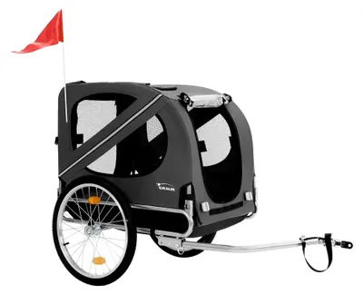 Produktbild von Fahrradanhänger und Hundebuggy 2 in 1 klappbar, Grau, 130x72x90 cm, Hundeanhänger für Hunde bis 40 kg, Anhänger mit Reflektoren, Leine und Flagge