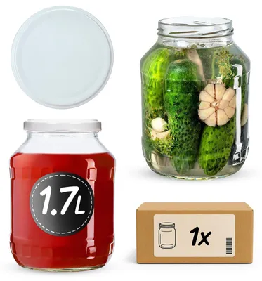 Immagine prodotto di Barattolo di vetro per conserve - 1,7 litri - Con coperchio a vite TO89 - Bianco