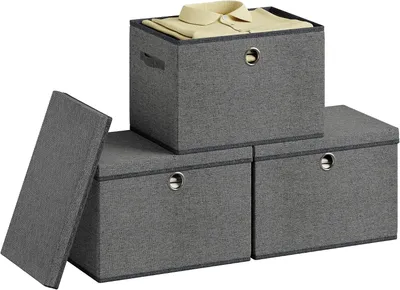 Zdjęcie produktu dla Pojemniki do przechowywania z pokrywą - zestaw 3 sztuk - składane - możliwość układania w stos - 43 x 30 x 30 cm - jasnoszary