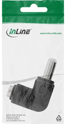 Produktbild von InLine DC Adapter, 5,5x2,5mm DC Hohlstecker Stecker / Buchse gewinkelt, Schwarz, Universal, 26 mm, 30 mm, 10 mm, 5 g
