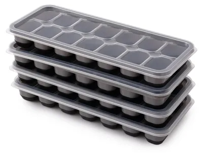 4er-Set Silikon-Eiswürfelformen mit Deckel, stapelbar, 56 Stück