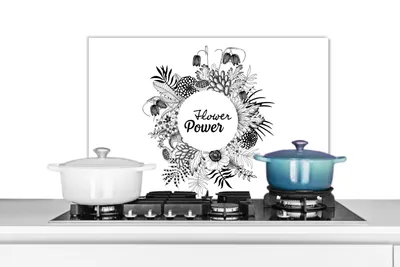 Obrázek produktu pro KitchenYeah® Splashback kitchen - Kuchyňský splashback - Ochrana stěny sporáku a dřezu - Přísloví - Citáty - Flower-Powerer 60x40 - Alu-Dibond (alternativa ke skleněnému splashbacku) - Tepelně odolný -