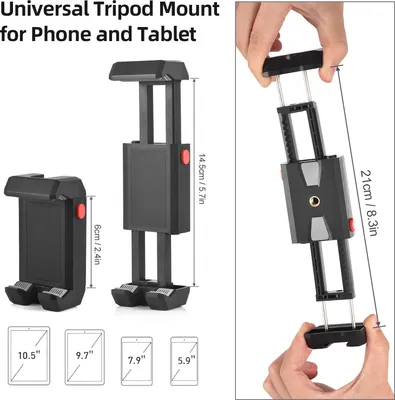 Obrázek produktu pro Univerzální držák na stativ pro telefon a tablet Nastavitelný držák na tablet Svorka na telefon a podložku s náhradním držákem Cold Shoe Mount pro iPad iPhone 15/14/13