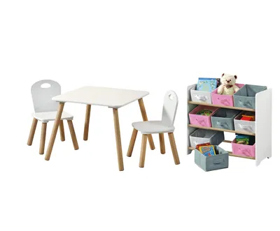 Produktbild von Kesper | Kindertisch Set mit 2 Stühlen und Aufbewahrungsregal | Faserplatte/Holz | Farbe: Weiß