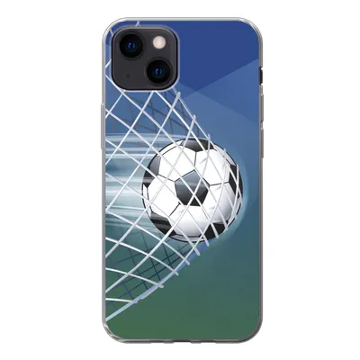 Produktbild von MuchoWow® Handyhülle Schutzhülle Hülle für iPhone 13 mini Eine Illustration eines Fußballs im Netz - Jungen - Mädchen - Kinder Silikon Softcase Handy Hülle - Softcase