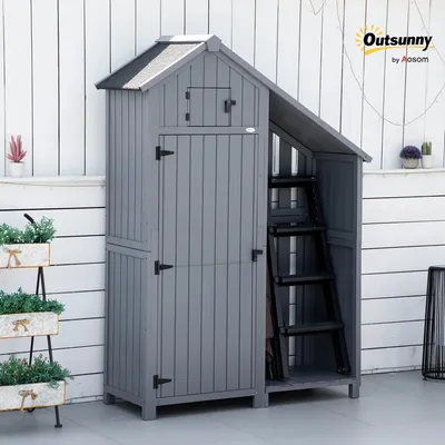 Produktbild von Gartenschrank - Geräteschrank aus Holz - Wasserdicht - Outdoor Aufbewahrung - Grau