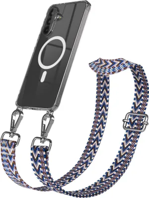 Produktbild von EAZY CASE - Handykette mit MagSafe Hülle für Samsung Galaxy A56, Handyband ZigZag Style,Karabiner Silber, Umhängeband in Blau