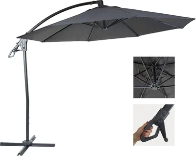 Produktbild von Deluxe Ampelschirm HWC-D14, Sonnenschirm, rund Ø 3m Polyester Alu/Stahl 14kg  anthrazit ohne Ständer