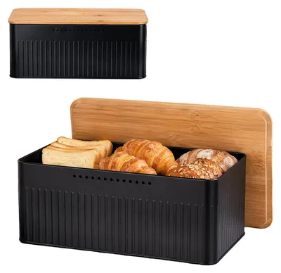 Metallene Brotbox mit Schneidebrettdeckel, 33x18x13,5 cm, belüftet