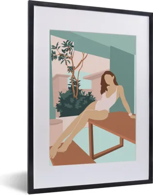 Produktbild von MuchoWow® Gerahmtes Poster Frau - Badeanzug - Sommer 30x40 cm - Poster mit Schwarzem Bilderrahmen Wandposter Rahmen Foto Bilder - Wandposter Schlafzimmer