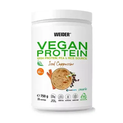 Produktbild von Weider Vegan Protein #capuccino Iced 750 Gr, Pulver, Erbsenprotein, Reisprotein, Cappuccino, L-Alanin, L-Arginin, L-Asparaginsäure, L-Cystein, L-Glutaminsäure, L-Glycin, L-Histidin,..., 23 g, 127 kcal