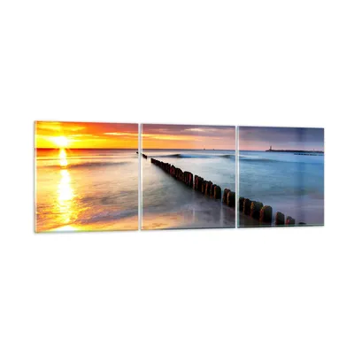 Produktbild von Bilder auf glas - Meer Küste Strand Sonnenaufgang - 90x30cm - Glasbilder - Wandbilder - Kunstdruck - zum Aufhängen bereit - Wanddekoration aus Glas - Glas Bilder - Wandbild auf Glas - GCA90x30-2781