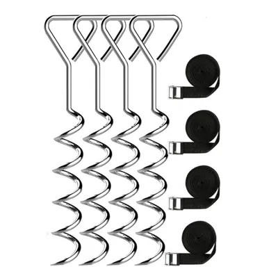 Produktbild von Bodenanker trampolin, Trampolin Bodenanker 4er Set, Bodenanker schrauben, Bodenanker für Zelte, Mit 4 Riemen, 8.5x40cm, Outdoor-Camping-Zubehör