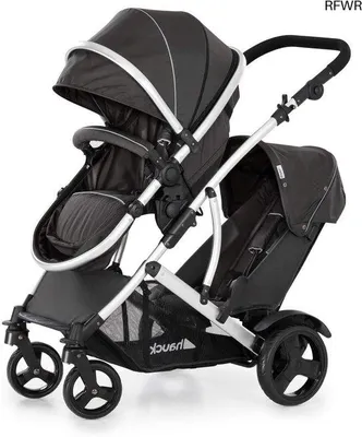 Productafbeelding van Dubbele kinderwagen voor baby's - Kinderwagen met afneembaar zitgedeelte, verstelbare duwstang en 2 regenhoevers - Zwart