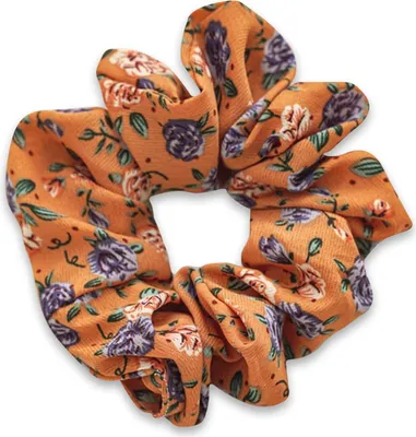 Image de Chouchou en coton avec imprimé floral - orange printanier