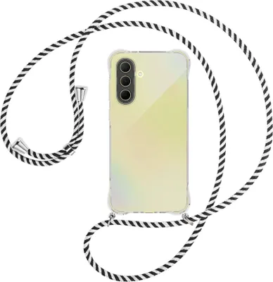 Produktbild von Handykette Backcover-Schutzhülle mit Band (Metall silberfarben) für Samsung A36 5G - schwarz/weiß gestreift
