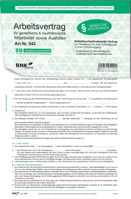 Produktbild von RNK Verlag Vordruck Arbeitsvertrag gewerblich/kaufmännisch DIN A4 10 Stück