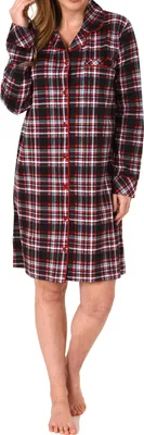 Produktbild von Elegantes Damen Nachthemd zum durchknöpfen in Karo-Optik - auch in Übergrössen - 212 821 ; rot , 40