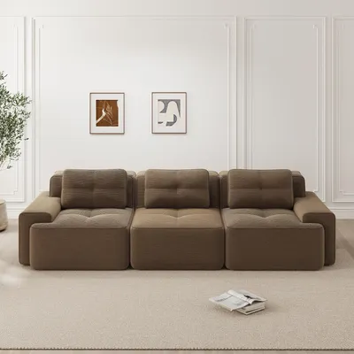 Obrázek produktu pro MODFU Modulní pohovka pro tři osoby, model Cord, s možností rozložení na lůžko, velká pohovka s prohnutou opěradlem, bez podnožky, rozkládací pohovka, barva hnědá