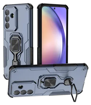 Productafbeelding van MobyDefend Hoesje - Geschikt voor Samsung Galaxy A57 - Dubbelgelaagde Pantsercase Met Standaard - Blauw