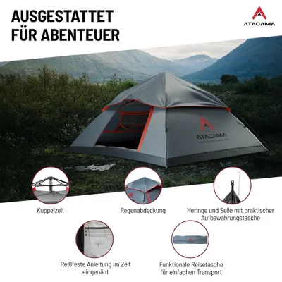 Productafbeelding van ATACAMA tent - geschikt voor 3 personen - donkergrijs-rood - ultralicht