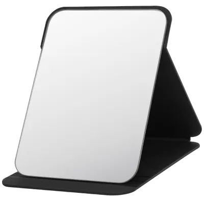 Produktbild von Faltbarer Reisespiegel, faltbarer Schminkspiegel, tragbarer Kosmetikspiegel, faltbarer Reisespiegel für den Tisch, für die Hand, für zu Hause und unterwegs (schwarz - 16 x 11 cm)