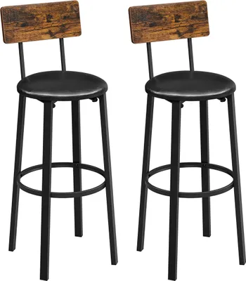 Obrázek produktu pro Sada 2 Barových Židlí 39 X 39 X 100 Cm S PodnožkouPolyuretanPotah Snadná Montáž Pro Jídelní Stůl Bar Vintage Hnědá